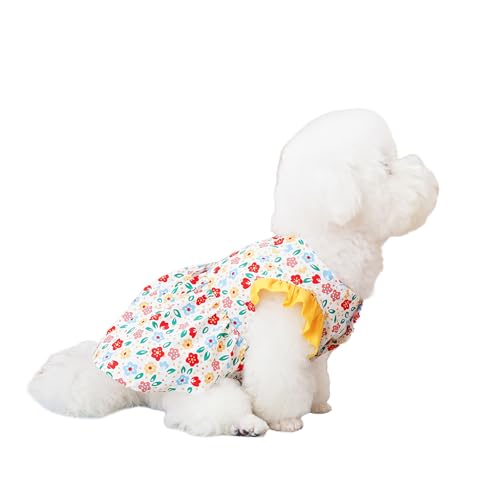 Kleid für kleine Hunde mit D-Ring, Sommer-Blumen-Tutu, Prinzessinnenkleid, niedliche Rüschenbesatzärmel, Haustierröcke für Katzen, Welpen, kleine Hunde, Größe XL, Gelb von Blue Dream Island