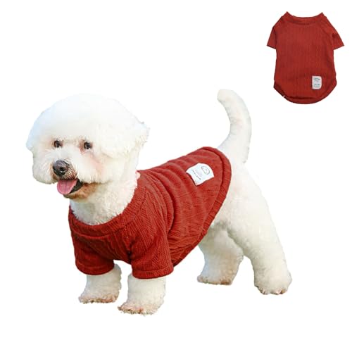 Pullover für kleine Hunde, Herbst/Winter, gestrickt, für kaltes Wetter, warme Kleidung, Outfits, Mantel für Katzen, Welpen, kleine, mittelgroße Hunde, Größe S (rot) von Blue Dream Island