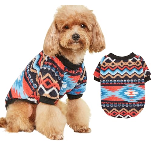 Pullover für kleine Hunde im ethnischen Stil, weich, bequem, Plüschpullover, Weste, Kapuzenpullover, Weihnachtskostüm, für kaltes Wetter, warmer Pullover für Katzen, Welpen, kleine Hunde, Größe XS von Blue Dream Island