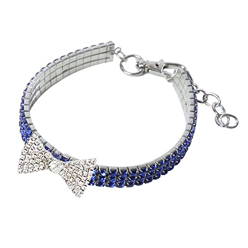 Strass-Hundehalsband, elastisch, glitzernd, Kristall, Katzenhalsband, verstellbar, Haustier-Halskette mit Fliege für Katzen, Welpen, kleine Hunde (klein: blau) von Blue Dream Island