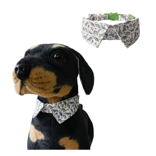 Süßes Hundehalsband für kleine Hunde mit Glöckchen-Anhänger, verstellbar, Schnellverschluss, Haustier-Shirt-Halsband mit D-Ring für Katzen, Welpen, kleine Hunde, grüner Dinosaurier von Blue Dream Island