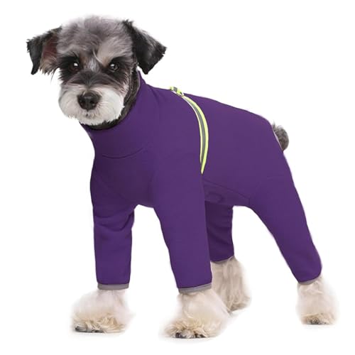 Warme Fleece-Hundekleidung, Welpen-Winterkleidung, langärmelig, vierbeinige Kleidung, Welpen-Einteiler mit D-Ring, kaltes Wetter, Mäntel für kleine bis mittelgroße Hunde, Größe L, Dunkelviolett von Blue Dream Island