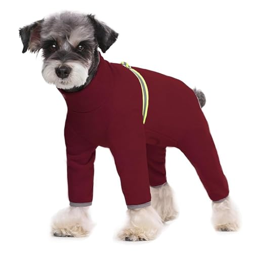 Warme Fleece-Hundekleidung, Welpen-Winterkleidung, langärmelig, vierbeinige Kleidung, Welpen-Einteiler mit D-Ring, kaltes Wetter, Mäntel für kleine bis mittelgroße Hunde, Größe XS (rot) von Blue Dream Island