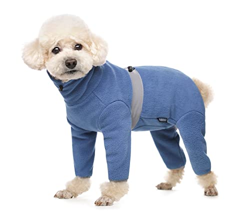 Warme Fleece-Kleidung für Hunde, Winter, langärmelig, vierbeinig, verstellbar, für kleine bis mittelgroße Hunde, Größe L (blau) von Blue Dream Island