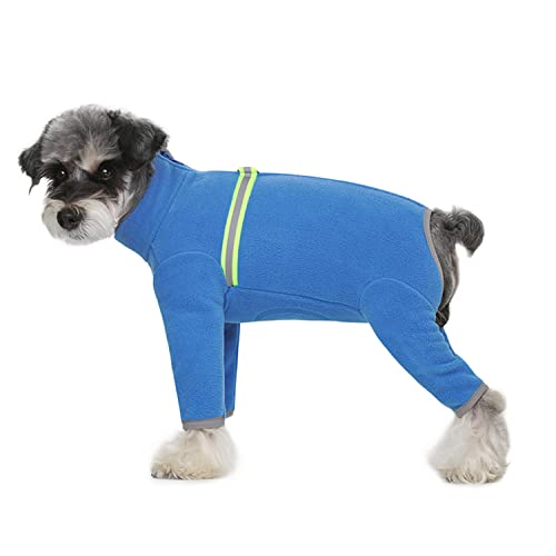 Hunde-Fleece-Warme Kleidung, Welpen, Winter, langärmelig, vierbeinig, Einteiler mit D-Ring, Kaltwettermäntel für kleine bis mittelgroße Hunde_S (blau) von Blue Dream Island