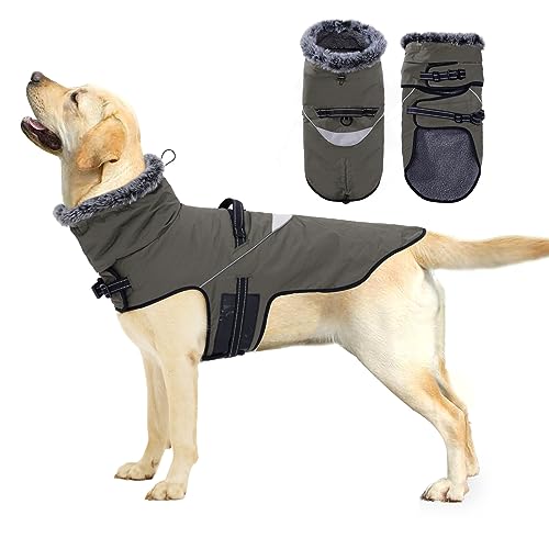 Warme Winterjacke für Hunde mit D-Ring, wasserdicht, winddicht, Haustierweste mit Fleecefutter, dickere, reflektierende Streifen, Hundebekleidung für mittelgroße und große Hunde, Größe S (Kaffee) von Blue Dream Island