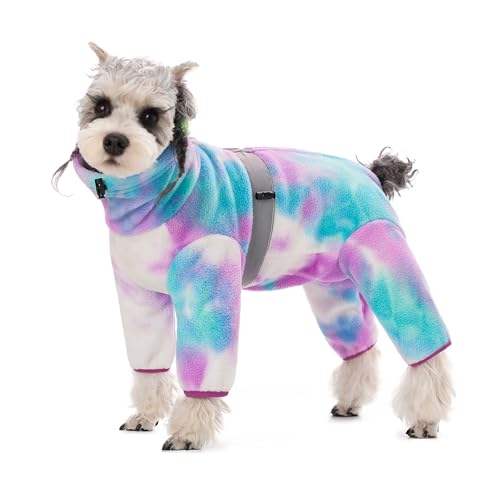 Warme Winterkleidung für Hunde, Fleece-Einteiler, Schlafanzug, verstellbare Brust, reflektierende Streifen, Hunde-Jumpsuit, vierbeinige Kleidung für kleine und mittelgroße Hunde, Größe XL, Violett und von Blue Dream Island