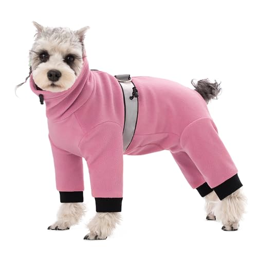 Warme Winterkleidung für Hunde, vollständige Abdeckung, Fleece-Einteiler, Schlafanzug, verstellbare Brust, reflektierende Streifen, Hunde-Jumpsuit, vierbeinige Kleidung für kleine, mittelgroße Hunde, von Blue Dream Island