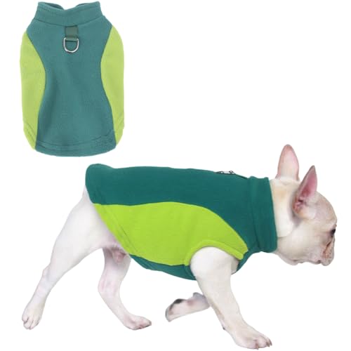 Warme Winterweste für kleine Hunde mit D-Ring, für kaltes Wetter, für Katzen und Hunde, Fleece-Pullover mit Farbblock-Muster, Schlafanzug für Katzen, Welpen, kleine, mittelgroße Hunde, Größe XL (Grün) von Blue Dream Island