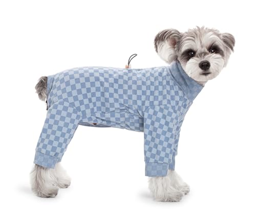 Warmer Fleece-Mantel für kleine Hunde, klassisches Gittermuster, 4 Beine, Kleidung, verstellbare Taille, Hunde-Overall, Einteiler für kaltes Wetter, fusselfreier Schlafanzug für Welpen, kleine, von Blue Dream Island