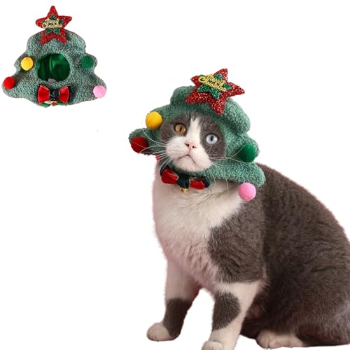 Weihnachtsmütze für Katze/Hund, niedlicher Schneemann, Weihnachtsbaum, Haustierkappe, Haustier-Weihnachtsmütze für Katzen, Welpen, kleine Hunde, Größe S (Grün) von Blue Dream Island