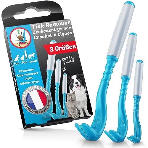 BluePet 3er Set Premium Zeckenhaken für Hunde, Katze, Pferd & Mensch - Zeckenzange I Zeckenhebel d. bewährte Zeckenentferner I Alternative zu Zeckenpinzette Zeckendreher Zeckenschutz Zeckenmittel von BluePet