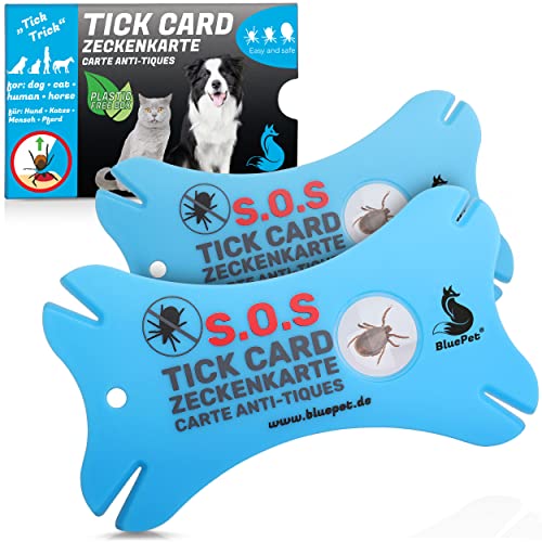 BluePet 2x Zeckenkarte mit Lupe im Scheckkartenformat - Zeckenentferner zur Entfernung von Zecken & Nymphia bei Mensch und Tier - Tick Card als erste Hilfe für Hund & Katze im Haus von BluePet