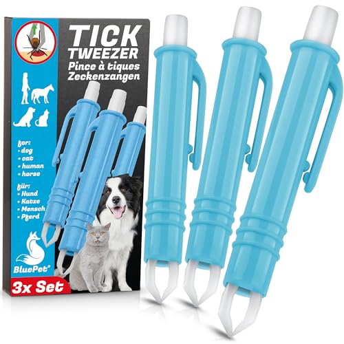 BluePet 3X Automatische Zeckenzange - Zuverlässige Zeckenpinzette Für Hunde, Katzen, Pferde Und Menschen - Perfekt Für Jedes Zeckennotfallset (3X Zeckenzange) von BluePet