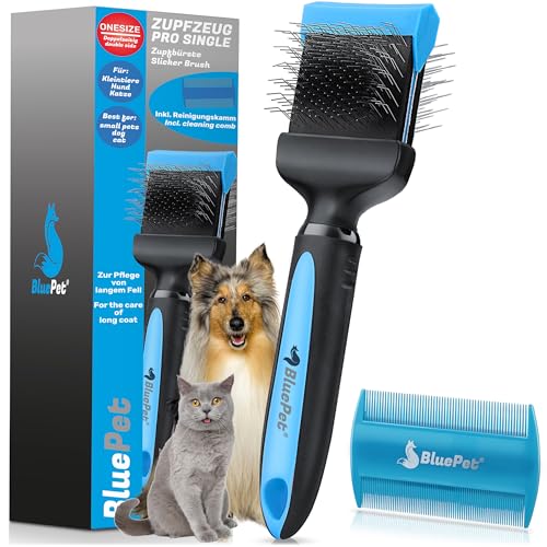 BluePet ZupfZeug Pro Professionelle Hundebürste Langhaar - Zupfbürste für Hunde und Katzen - Entfernt sanft Unterwolle, Verfilzungen & Knoten von BluePet