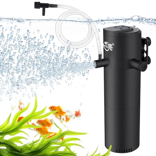 BlueYu Aquariumfilter für 30–60 Gallonen Tank, tauchfähiger Aquariumfilter mit Wellenmacher-Sauerstoffzirkulation, Schildkröten-Tankfilter, verstellbarer Luftstromfilter für Süß- und Salzwasser (8 W) von BlueYu