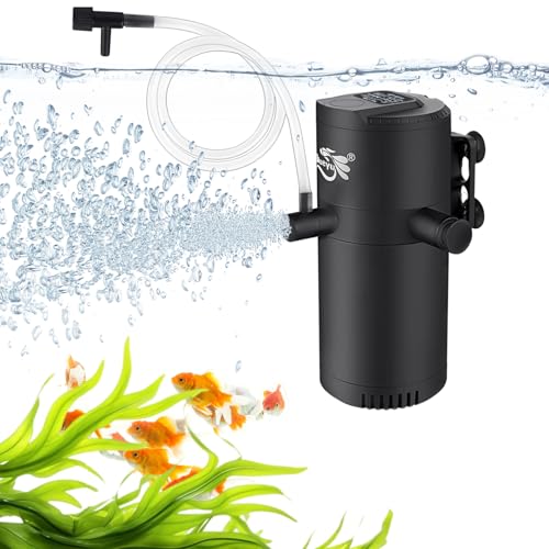 BlueYu Aquariumfilter für 45–100 Gallonen Tank, tauchfähiger Aquariumfilter mit Wellenmacher-Sauerstoffzirkulation, Schildkröten-Tankfilter, verstellbarer Luftstromfilter für Süß- und Salzwasser (12 von BlueYu