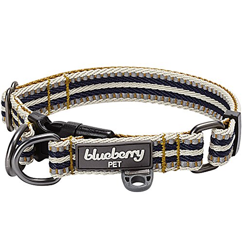 Blueberry Pet 2,5cm L 3M Reflektierendes Bunt Gestreiftes Olivgrün und Graublaue Hundehalsband für Große Hunde von Blueberry Pet