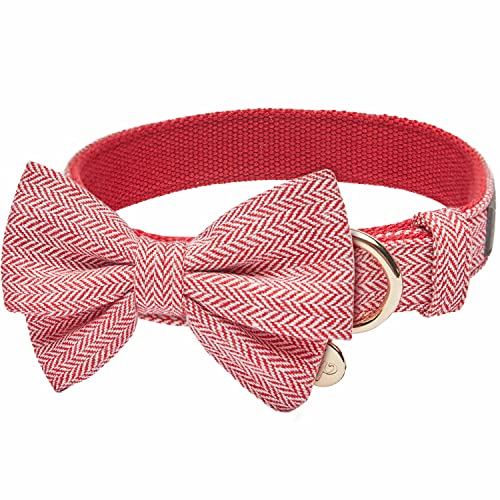 Blueberry Pet 2021 verstellbares Hundehalsband aus strukturiertem Tweed, mit handgefertigter Fliege, Ture Red, Halsumfang 33–41,9 cm, für mittelgroße Rassen von Blueberry Pet