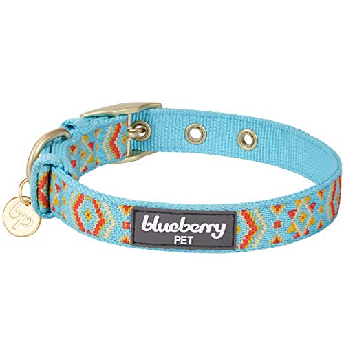 Blueberry Pet 3 Patterns Southwestern Magical Tribal Print Celeste Blue verstellbares Hundehalsband mit Metallschnalle, Halsumfang 43,2–52,1 cm, für große Rassen von Blueberry Pet