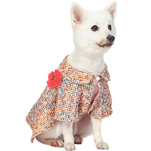 Blueberry Pet Bunt Warme Töne Allwetter-Kostüm Hunde-Poncho mit Abnehmbarer Blume, Rückenlänge 41cm, Einzelpackung Bekleidung für Hunde von Blueberry Pet