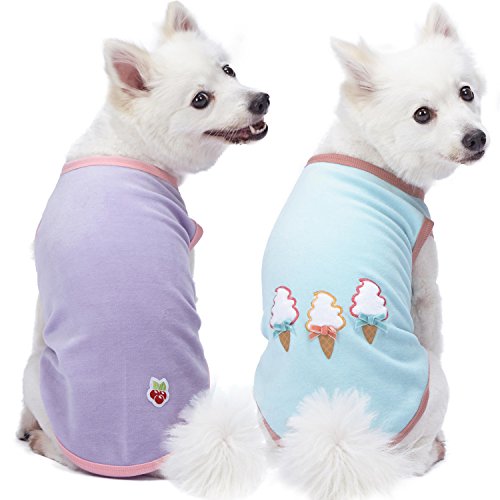 Blueberry Pet Doppelpackung Weich & Angenehm Perfekte Garderobe Unentbehrliche Baumwoll-Mischgewebe Hundepyjamas & Hemd T-Shirts, Rückenlänge 41cm, Bekleidung für Hunde von Blueberry Pet