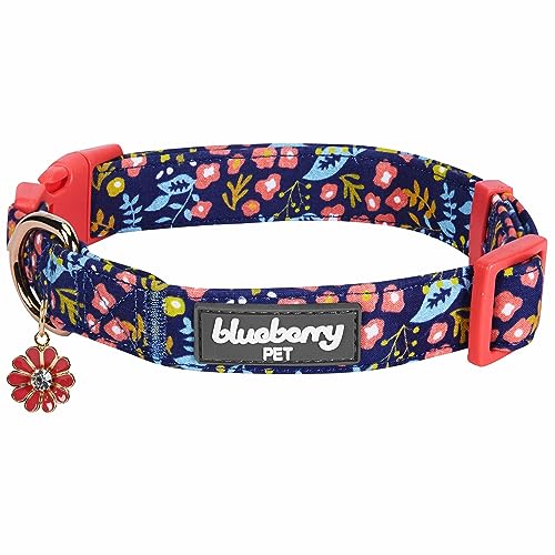 Blueberry Pet Frühlingsduft Inspiriertes Geheimer Garten Hundehalsband in Marineblau, M, Hals 37cm-50cm, Verstellbare Halsbänder für Hunde von Blueberry Pet