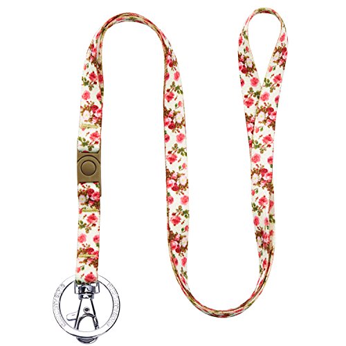 Blueberry Pet Frühlingsduft Inspiriertes Rosenmuster Elfenbeinfarben Damenmode Lanyard Schlüsselband für Schlüssel/Ausweis/Anhänger, 1.25cm (B) von Blueberry Pet