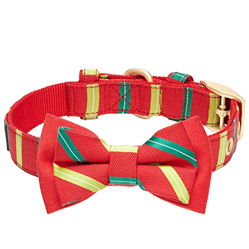 Blueberry Pet Luxuriöses Weihnachtsfest Gestreiftes Hundehalsband mit Abnehmbarer Fliege, M, Hals 33cm-42cm, Verstellbare Halsbänder für Hunde von Blueberry Pet