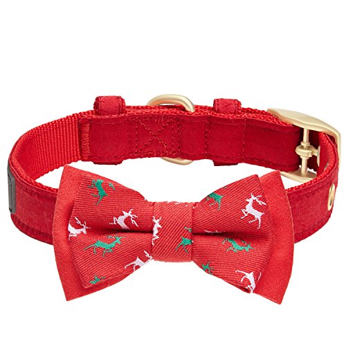 Blueberry Pet Luxuriöses Weihnachtsfest Rentier Hundehalsband mit Abnehmbarer Fliege, M, Hals 33cm-42cm, Verstellbare Halsbänder für Hunde von Blueberry Pet