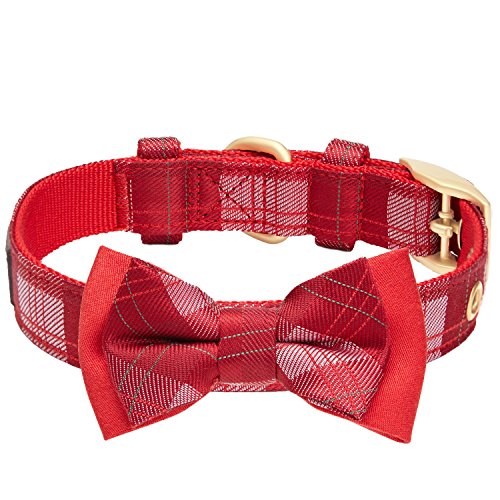 Blueberry Pet Luxuriöses Weihnachtsfest Tartan Karo Hundehalsband mit Abnehmbarer Fliege, M, Hals 33cm-42cm, Verstellbare Halsbänder für Hunde von Blueberry Pet