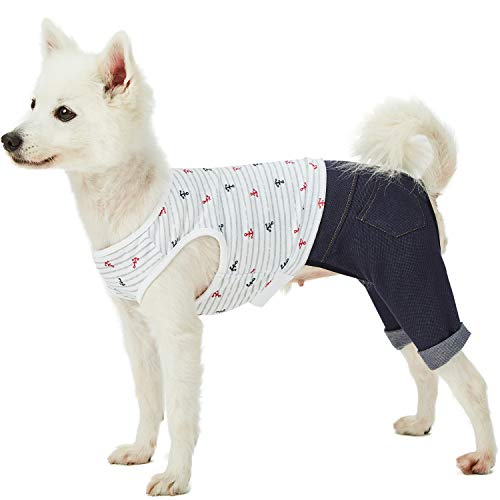 Blueberry Pet Meerliebhaber Jeansfarbener Marine Stil Baumwoll-Mischgewebe Hunde-Strampelanzug, Rückenlänge 41cm, Einzelpackung Bekleidung für Hunde von Blueberry Pet