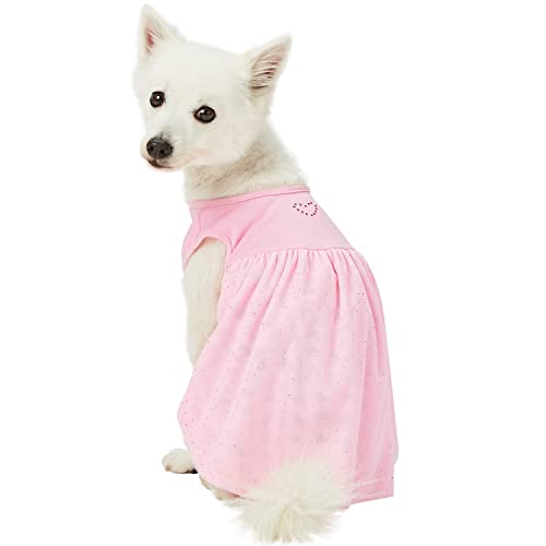 Blueberry Pet Meine Kleine Prinzessin Baumwoll-Mischgewebe Hunde-Rüschenkleid in Reizend Rosa mit Valentins-Herz, Rückenlänge 30cm, Einzelpackung Bekleidung für Hunde von Blueberry Pet