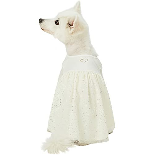 Blueberry Pet Meine Kleine Prinzessin Baumwoll-Mischgewebe Hunde-Rüschenkleid in Süsse Vanille mit Valentins-Herz, Rückenlänge 30cm, Einzelpackung Bekleidung für Hunde von Blueberry Pet