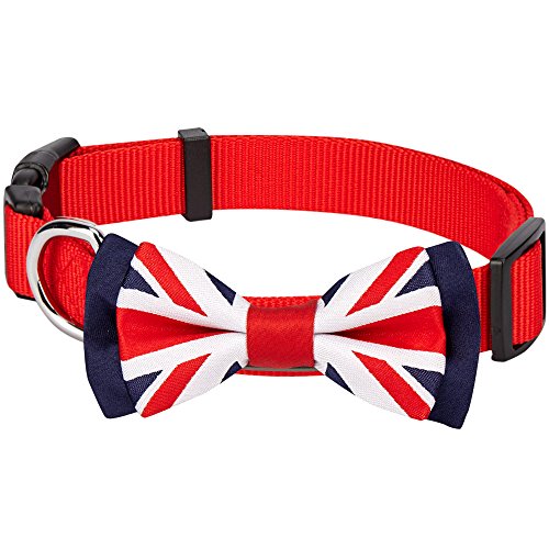 Blueberry Pet Nationalstolz Klassische Handgefertigte Union Jack Flagge Fliege Hundehalsband in Rot, S, Hals 30cm-40cm von Blueberry Pet