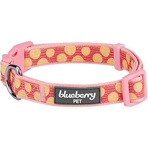 Blueberry Pet Schöner Liebling Gelbe Tupfen Hundehalsband in Baby-Pink, Hals 45cm-66cm, L, Verstellbare Halsbänder für Hunde von Blueberry Pet