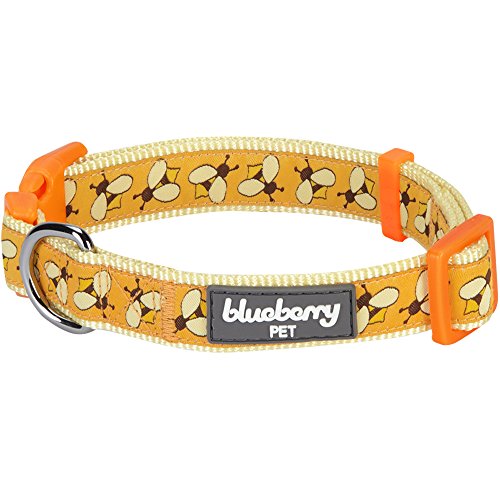 Blueberry Pet Statement Fleißige Bienchen Designer Hundehalsband, Hals 37cm-50cm, M, Verstellbare Halsbänder für Hunde von Blueberry Pet