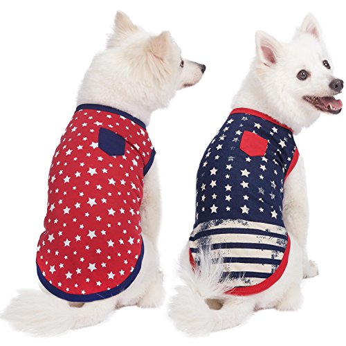 Blueberry Pet Weich & Angenehm Patriotischer Stolz Baumwoll-Mischgewebe Hundeshirts, Rückenlänge 30cm, Doppelpackung Bekleidung für Hunde von Blueberry Pet