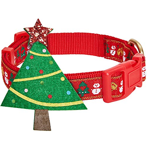 Blueberry Pet Weihnachtsbaum & Schneemann Designer-Hundehalsband, verstellbar, mit glitzerndem Dekor, Größe M, Halsumfang 36,8 cm - 50,8 cm von Blueberry Pet