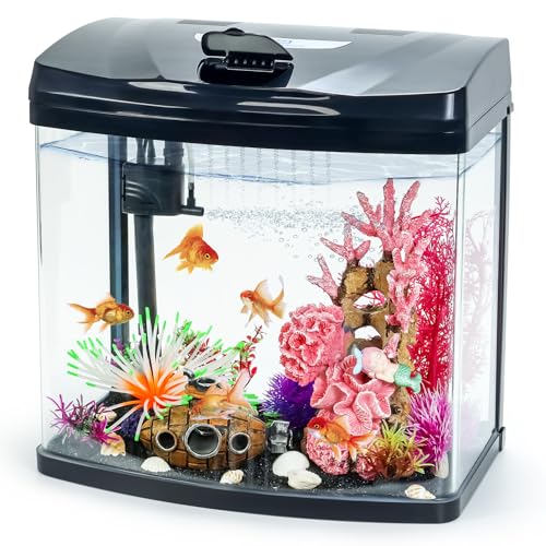 Bluecoco Aquarium-Starter-Set aus Glas mit Flip-Top-Futteranschluss für Betta-Fische: kristallklare Sicht, Öko-Cycle-Filtration, Luftpumpe und LED-Beleuchtung von Bluecoco