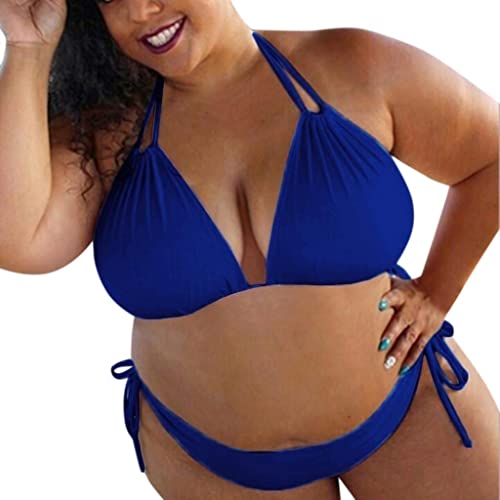 Badeanzug Plus Size Damen Große Größen Bikini Bademode Übergröße Bikini Set Mollige Triangel Gepolstert Oberteil High Waist Bikinislips Shorts Sexy Einfarbig Badeanzug Bikini Set Träger Triangel BH von Bluelucon