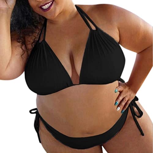 Badeanzug Plus Size Damen Große Größen Bikini Bademode Übergröße Bikini Set Mollige Triangel Gepolstert Oberteil High Waist Bikinislips Shorts Sexy Einfarbig Bikini Set Träger Triangel BH Badeanzug von Bluelucon