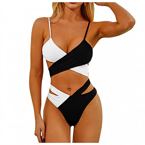 Bikini Damen Push Up Set High Cut Badeanzug High Waist Crossover Bademode Oberteil und Wickel Bikinihose Sexy Tiefer V Ausschnitt Sportlich Push Up Oberteil High Waist Strandbikini Zweiteiliger von Bluelucon