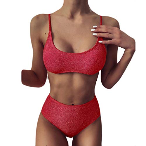 Bikini Damen Sexy Tube Top Badeanzug High Waist Bademode Tiefer V Ausschnitt Sportlich Zweiteiliger Strandbikini Strandkleidung Rückenfrei Bandeau Bikini Swimsuit Bademode Cut Out Badeanzug von Bluelucon