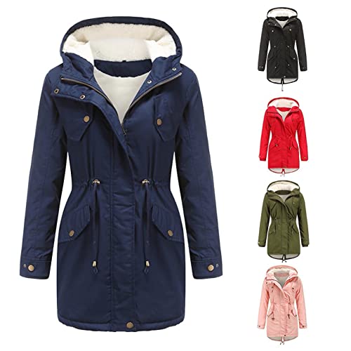 Bluelucon Damen Arbeitsjacke Damen Futter Mantel Dicke Warme Kapuze Lässig Mode Cardigan Trenchcoat Fleece Pullover Taschen Plüschjacke Winterjacke von Bluelucon