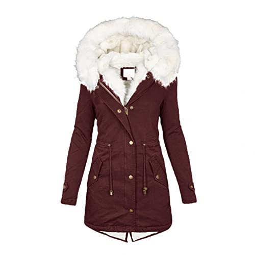 Bluelucon Damen Feecejacke Full Zip Kapuzenpullover Winter mit Kapuze Warme Bunt Mäntel Daunenjacke für Damen Jacke Mantel Winter Outdoorjacke mit Kunstpelz-Kapuze mit Taschen Winterjacke von Bluelucon