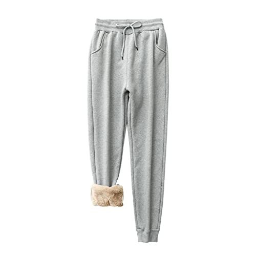 Bluelucon Damen Jogginghose Mit Innenfleece Trainingshose Mit Taschen Fleece GefüTterte Sweathose Verdickte Fleece Winter Warm Thermal Leggings Lined Sweatpants LäSsige Elastic Waist Sporthose von Bluelucon