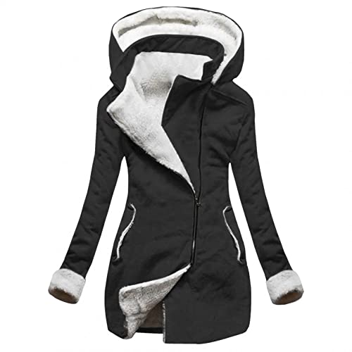 Bluelucon Damen Langarm Kapuzenpullover einfarbig Mantel mit Kapuze Print Muster Warm Mantel mit Innenfleece Jacke Full Zip Frauen Wintermantel Winterjacke Lange Cardigan Jacke Coat Mäntel von Bluelucon