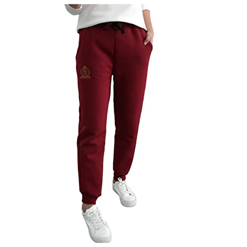 Bluelucon Damen Outdoor Fleece GefüTterte Strumpfhosen Kordelzug Warme Jogginghose GefüTterte Jogger Hose Kordelzug LäSsige Traininghose Mit Tasche Laufhose Trekkinghose ÜBergrößE von Bluelucon