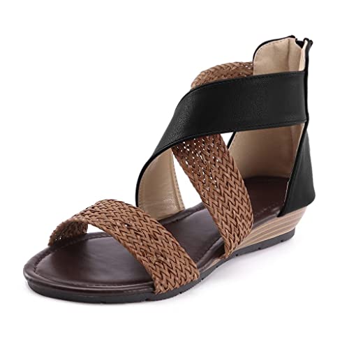 Bluelucon Damen Sandalen Sommer High Heels Retro Römersandalen Blockabsatz Sandaletten Offene Zehe Freizeit Sommerschuhe Strandschuhe Plattform Sommer Sommerschuhe Böhmen Ledersandalen Leicht Flache von Bluelucon